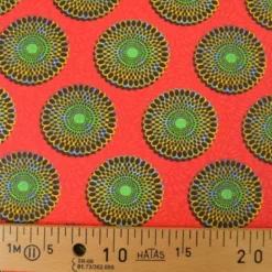 Tissu cretonne coton style wax rouge – Motif rond africain