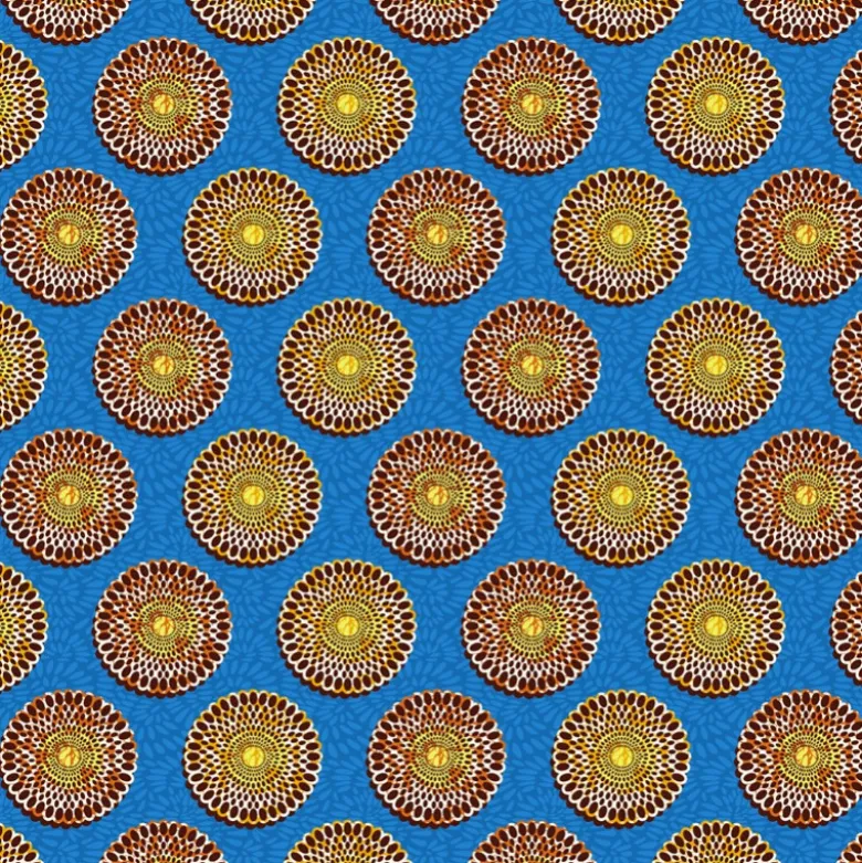 Tissu cretonne coton style wax bleu – Motif rond africain