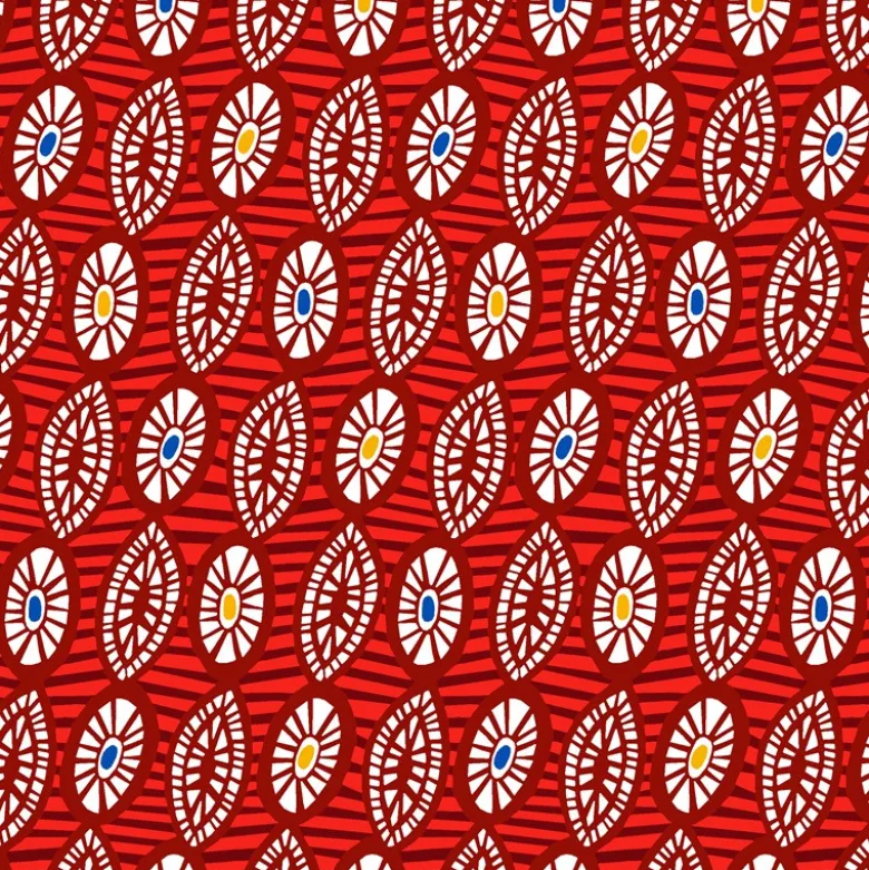 Tissu cretonne coton style wax rouge – Motif graphique africain
