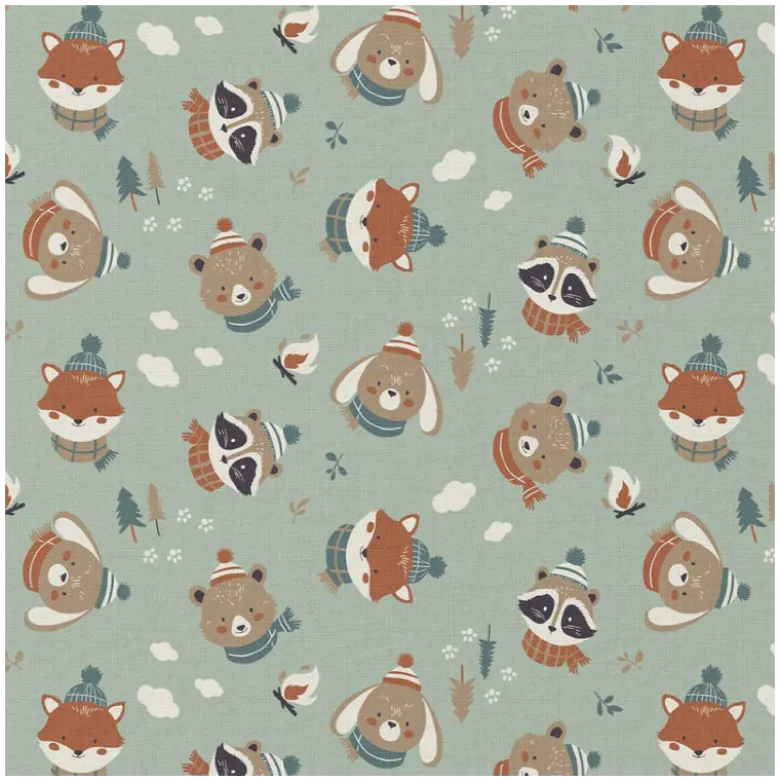 Tissu cretonne coton Sylvestre motif animaux fond vert – OEKO TEX