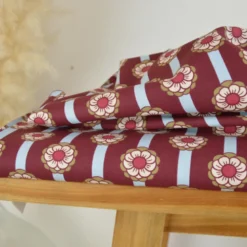 Tissu cretonne coton Tolina fleurs et rayures bordeaux et bleu - OEKO TEX