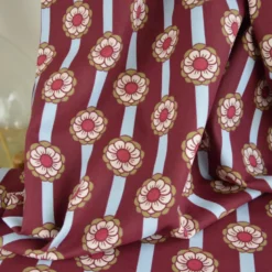 Tissu cretonne coton Tolina fleurs et rayures bordeaux et bleu - OEKO TEX