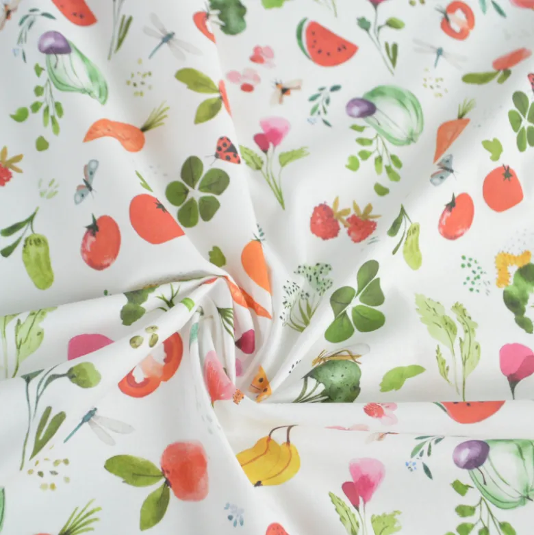 Tissu cretonne coton Vitamines motif fruits et légumes - OEKO TEX