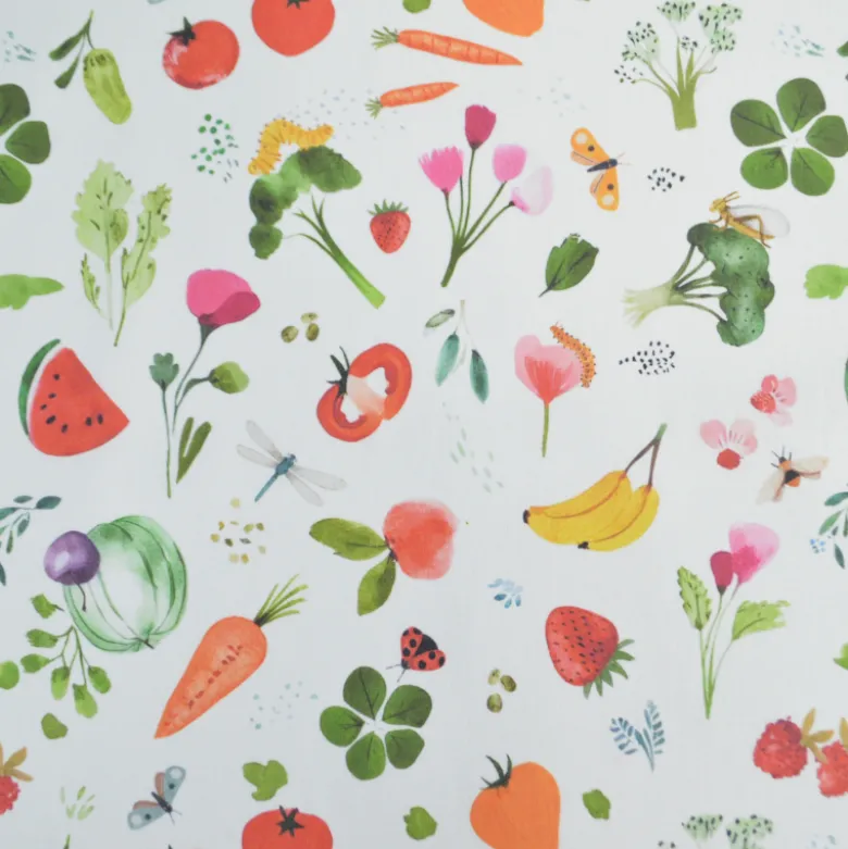 Tissu cretonne coton Vitamines motif fruits et légumes - OEKO TEX