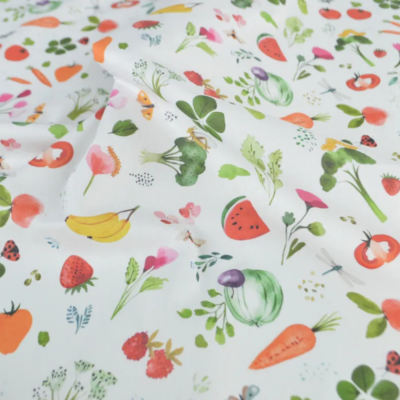 Tissu cretonne coton Vitamines motif fruits et légumes - OEKO TEX