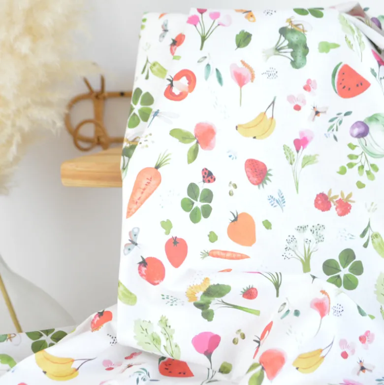 Tissu cretonne coton Vitamines motif fruits et légumes - OEKO TEX