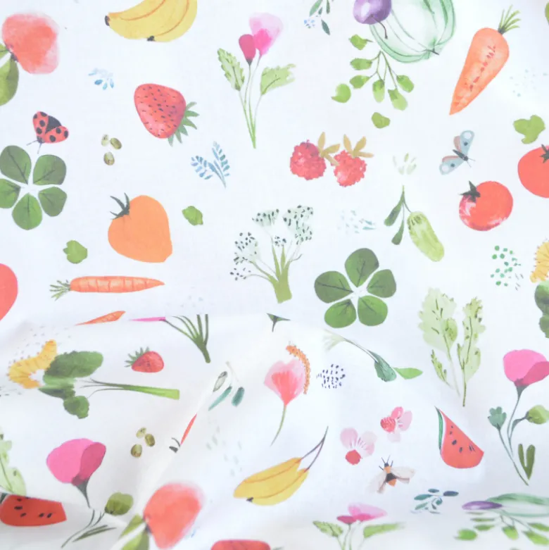 Tissu cretonne coton Vitamines motif fruits et légumes - OEKO TEX