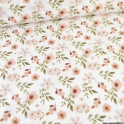 Tissu cretonne coton Zada fleurs jaunes fond blanc