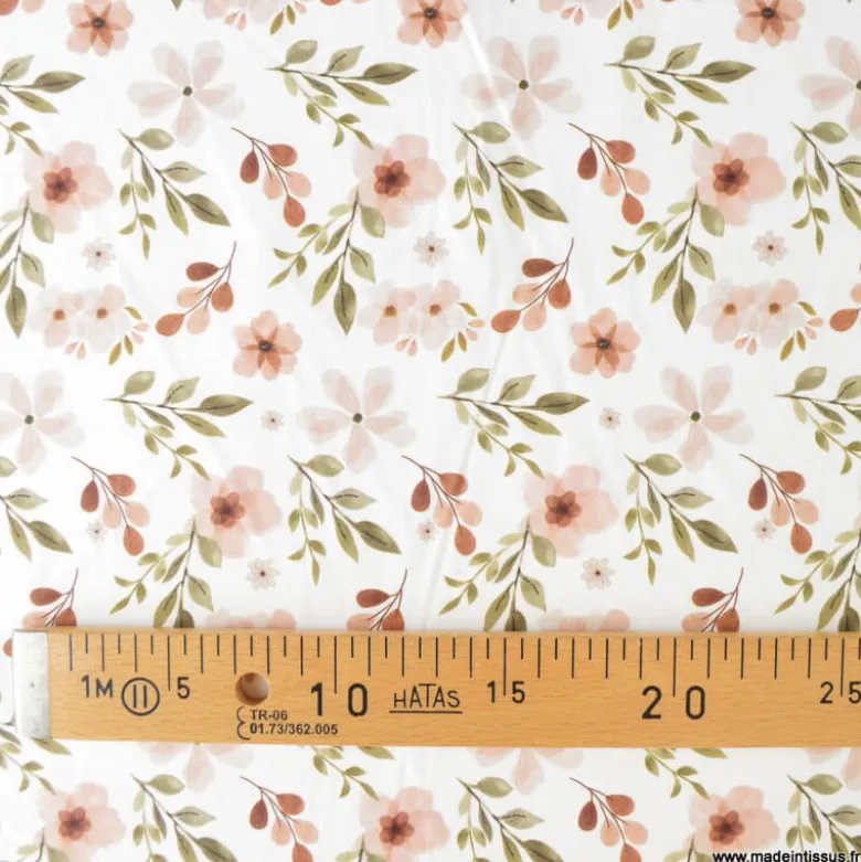 Tissu cretonne coton Zada fleurs jaunes fond blanc