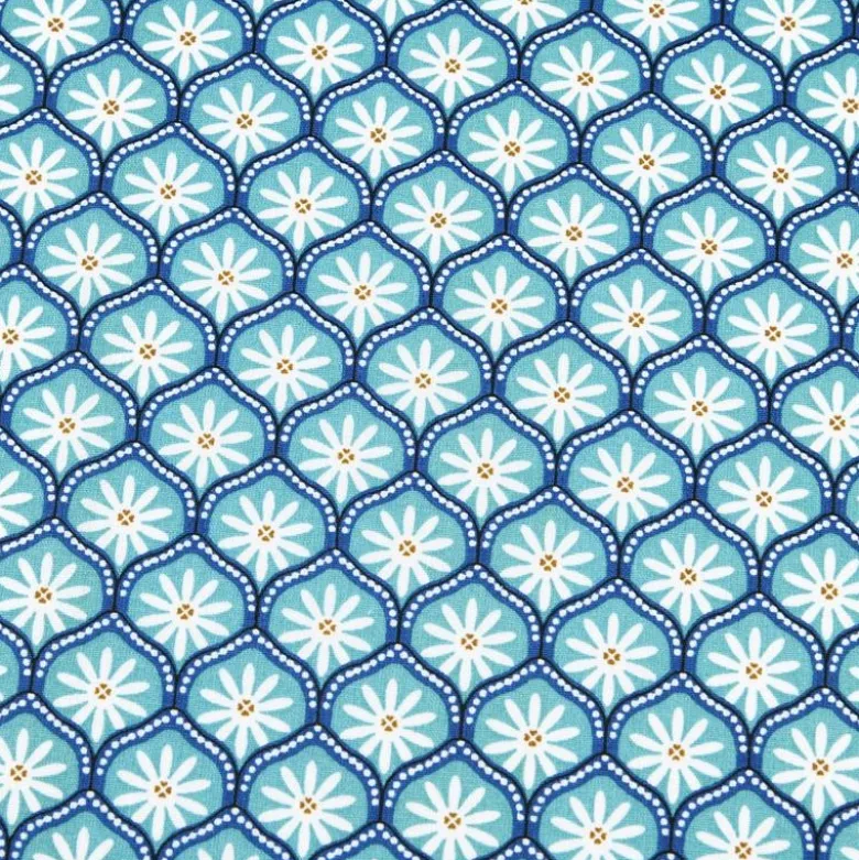 Tissu cretonne coton Zea motif graphique fleuri turquoise