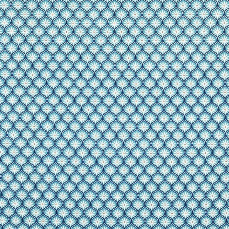 Tissu cretonne coton Zea motif graphique fleuri turquoise