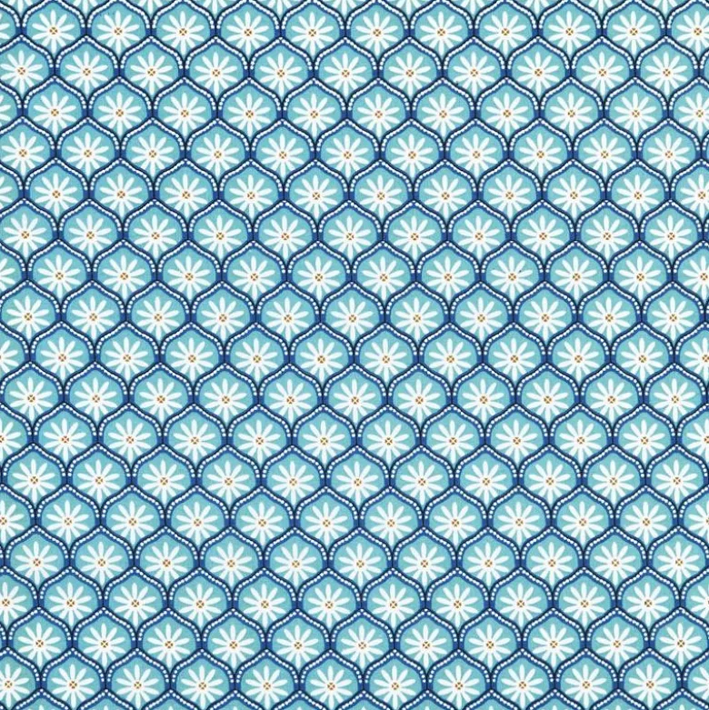 Tissu cretonne coton Zea motif graphique fleuri turquoise