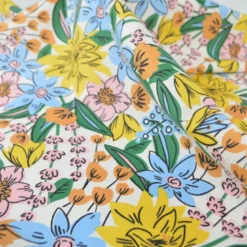 Tissu Cretonne de Coton Camilou - Motif Fleurs Jaunes, Camel et Bleu