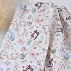 Tissu cretonne de coton Fanfreluche motif couture et mercerie - OEKO TEX