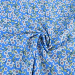 Tissu Cretonne de Coton Fitzia - Motif Petites Fleurs fond bleu