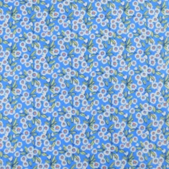 Tissu Cretonne de Coton Fitzia - Motif Petites Fleurs fond bleu