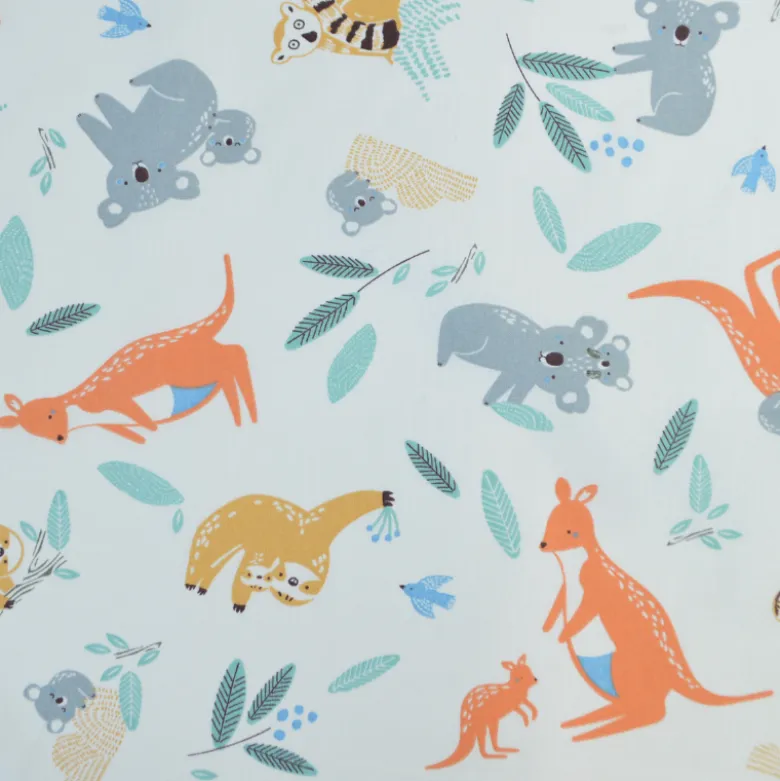 Tissu Cretonne de Coton Kangoa - Motif Kangourous & Fleurs
