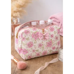 Tissu Cretonne de Coton Khonoma - Motif Fleurs Roses et Paisley Fond Écru