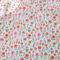 Tissu Cretonne de Coton Maddy motif fleurs roses fond écru