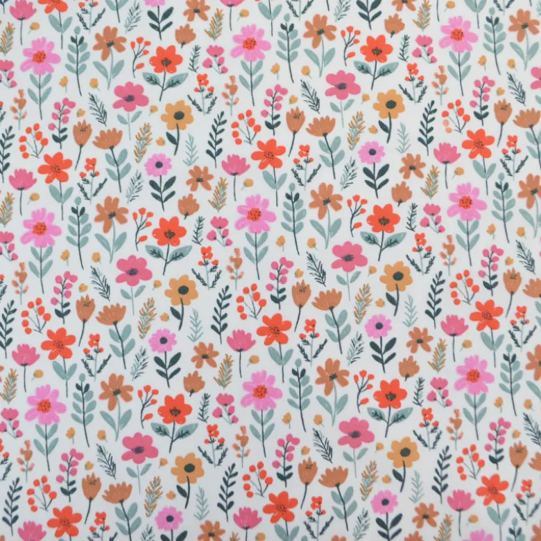 Tissu Cretonne de Coton Maddy motif fleurs roses fond écru