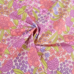 Tissu Cretonne de Coton Myrta - Motif Floral Violet, Rose et Orangé