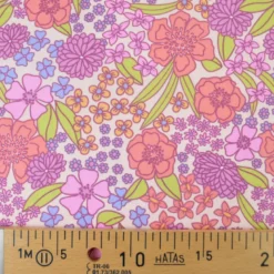 Tissu Cretonne de Coton Myrta - Motif Floral Violet, Rose et Orangé