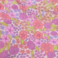 Tissu Cretonne de Coton Myrta - Motif Floral Violet, Rose et Orangé