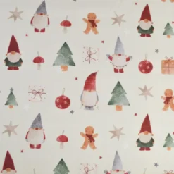 Tissu cretonne de coton Noël – gnomes, sapins et étoiles écru/rouge