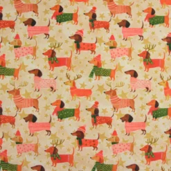 Tissu cretonne de coton Noël – Teckels et étoiles