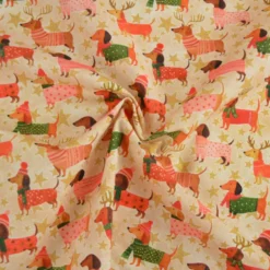 Tissu cretonne de coton Noël – Teckels et étoiles