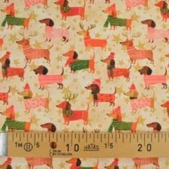 Tissu cretonne de coton Noël – Teckels et étoiles