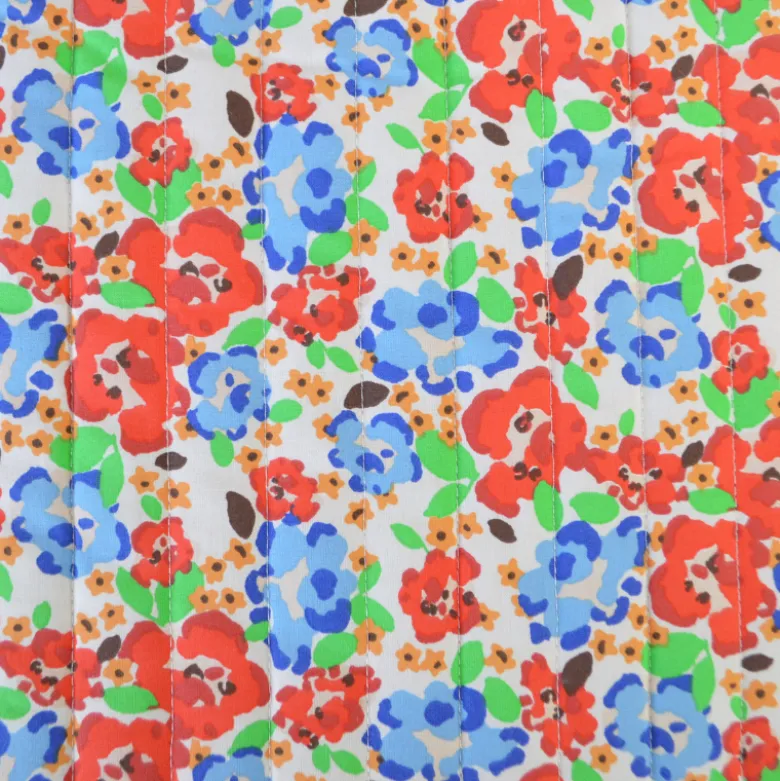Tissu Cretonne de Coton Odalie motif fleurs rouges et bleues
