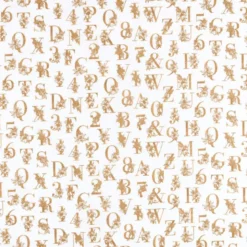 Tissu cretonne Effet broderie lettres Alphabétiques Or fond blanc - oeko tex