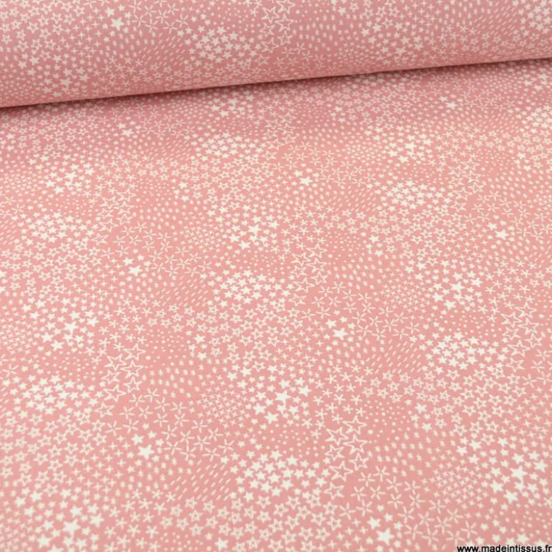 Tissu Cretonne motif étoiles fond rose - Anggun - OEKO TEX