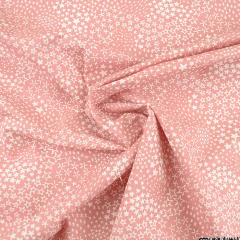 Tissu Cretonne motif étoiles fond rose - Anggun - OEKO TEX