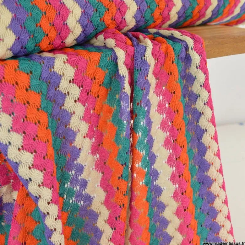 Tissu crochet à rayures multicouleurs