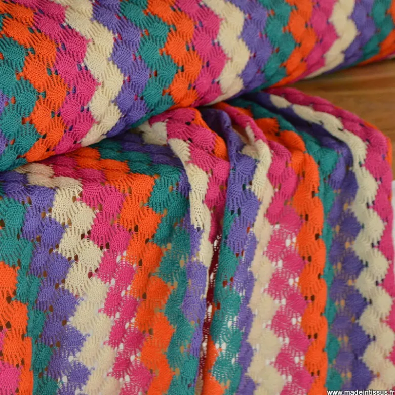 Tissu crochet à rayures multicouleurs