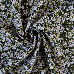 Tissu crêpe de Viscose Isée motif fleurs fond noir