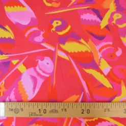 Tissu demi natté canva motif oiseaux exotiques fond fuchsia