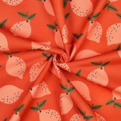 Tissu demi natté canvas motif citrons fond orange