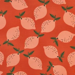Tissu demi natté canvas motif citrons fond orange