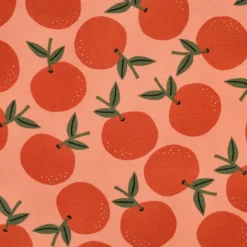 Tissu demi natté canvas motif oranges fond Pêche
