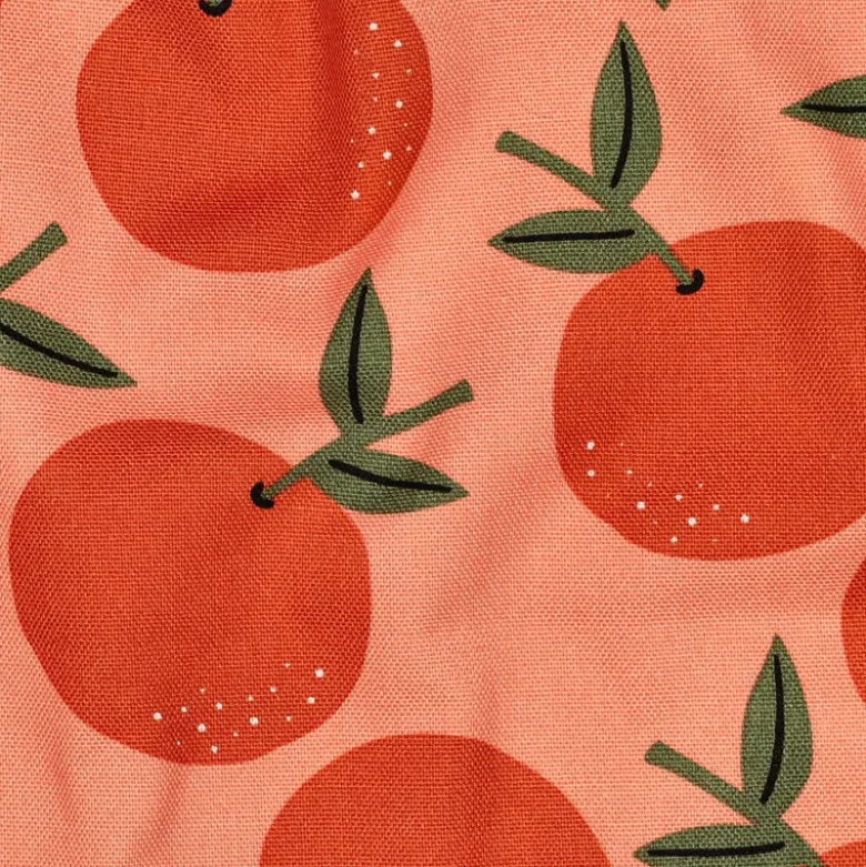 Tissu demi natté canvas motif oranges fond Pêche