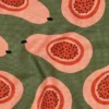 Tissu demi natté canvas motif Papayes fond vert