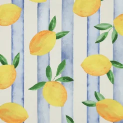 Tissu demi natté coton motif citrons et rayures
