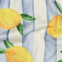 Tissu demi natté coton motif citrons et rayures