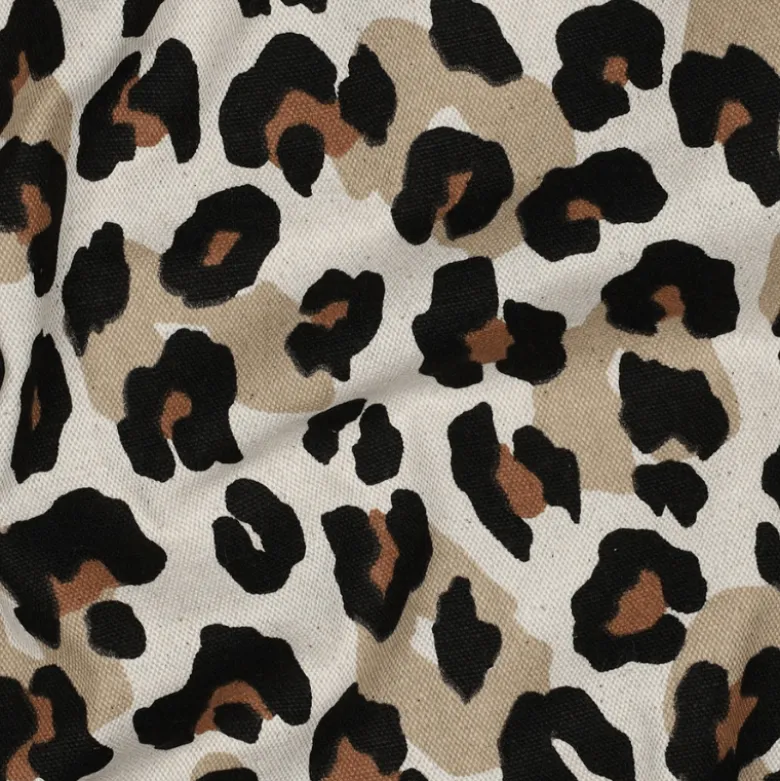 Tissu demi natté coton motif léopard fond aspect lin