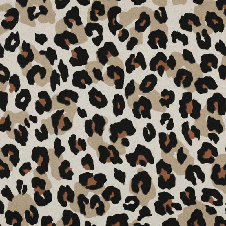 Tissu demi natté coton motif léopard fond aspect lin