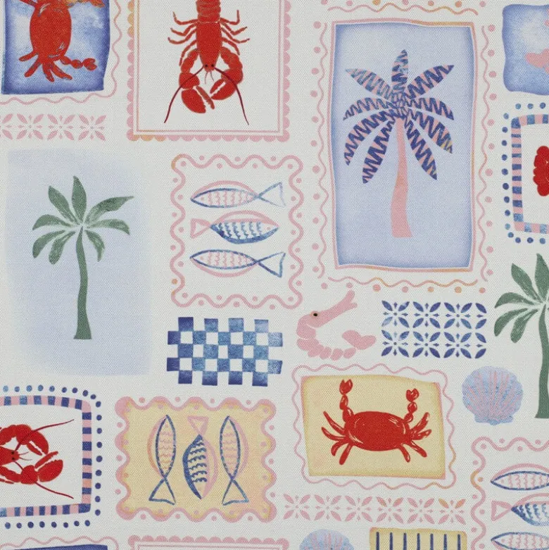 Tissu demi natté coton Patchwork mer, crabes et palmiers