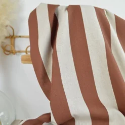 Tissu demi natté coton rayures larges Camel et Lin